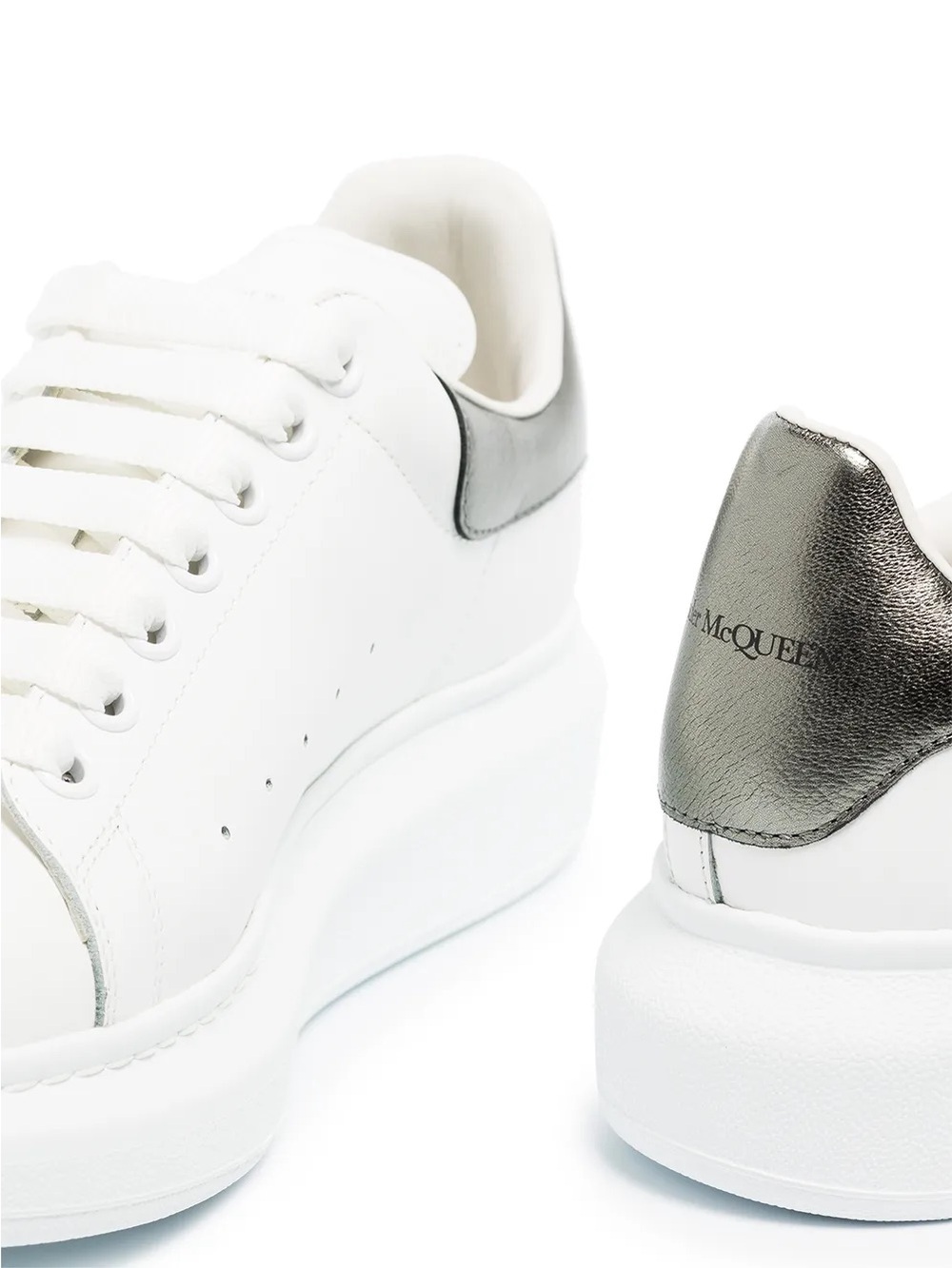 Alexander McQueen White Leather Sneakers with Metallic Heel Accent